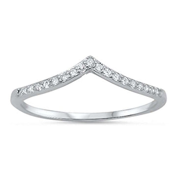Chevron Midi V-Shape Simulated CZ Wedding Ring 925 Sterling Silver